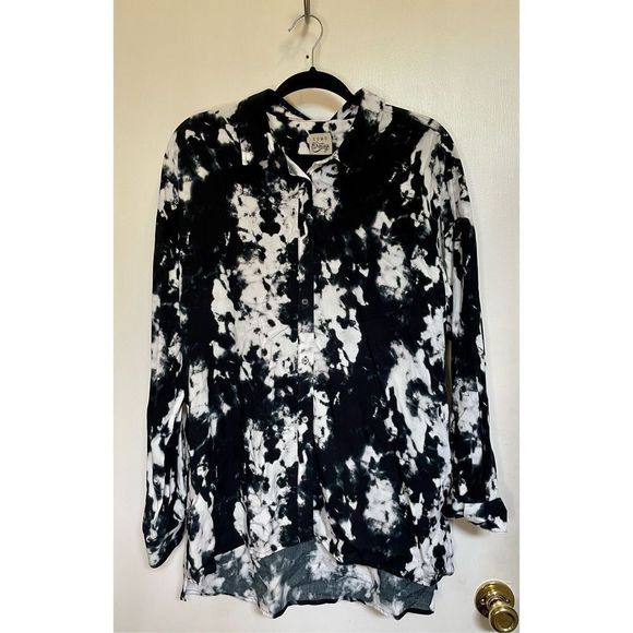 Cosmo vintage long sleeve button down black and white blouse size L. - Picture 2 of 12